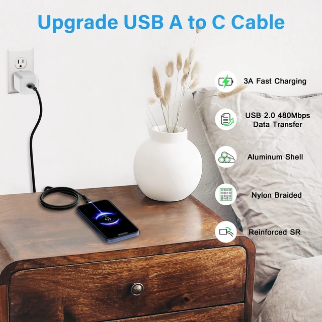 Alt view image 5 of 5 - USB C Cable (2FT, 50-Pack), USB A to USB Cord Fast Charging Compatible with iPhone 17, iPhone Air, iPhone 17 Pro, iPhone 17 Pro Max, iPhone 16/15 Series, Galaxy S24, LG and Car Play and More