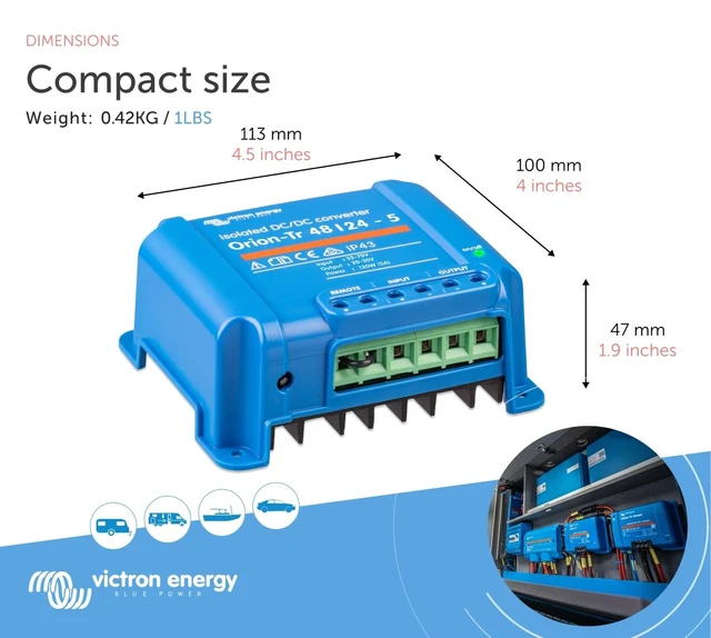 Alt view image 3 of 5 - Victron Energy Orion-Tr DC-DC Converter 48/24V 5A 120W IP43 Isolated