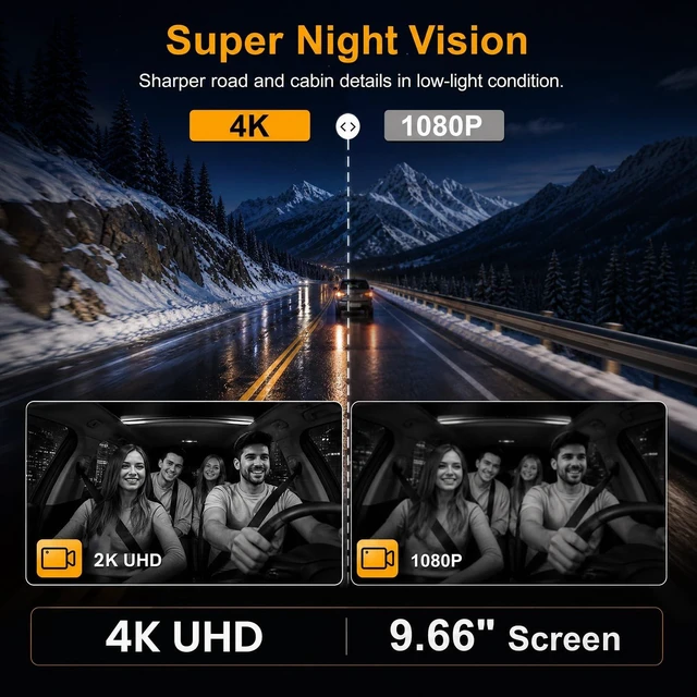 Alt view image 4 of 5 - SIXTOP 3 Channel Rear View Mirror Camera 4K Front 2K Inside and Rear Triple Mirror Dash Cam 9.66 IPS Touchscreen Night Vision WiFi G-Sensor ADAS Loop Record Reverse Assist 24/7 Monitor 64GB Card