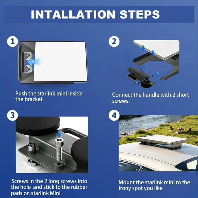 Alt view image 4 of 5 - Starlink Mini Magnetic Roof Car Mount Vehicle Mountwith Handle,Quick Install,Hail & UV Resistant,Truck RV Flat Rack Roof Sunroof Kit Boat V4,for Camping, High-Speed & Extreme Conditions (Gray)