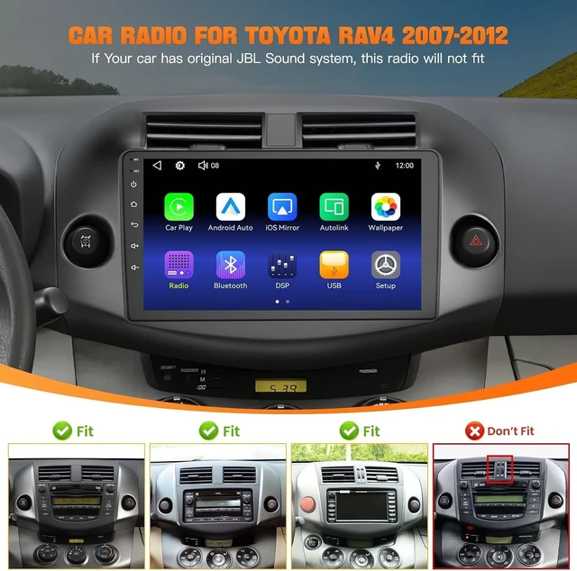 Alt view image 2 of 5 - Car Radio Stereo for Toyota RAV4 2007-2012 Without JBL Sound System, Support Wireless Carplay/Android Auto/Mirrorlink, 10 Inch QLED Touchscreen with Bluetooth,FM Radio