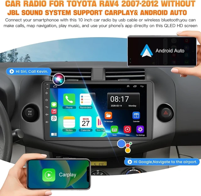 Alt view image 3 of 5 - Car Radio Stereo for Toyota RAV4 2007-2012 Without JBL Sound System, Support Wireless Carplay/Android Auto/Mirrorlink, 10 Inch QLED Touchscreen with Bluetooth,FM Radio