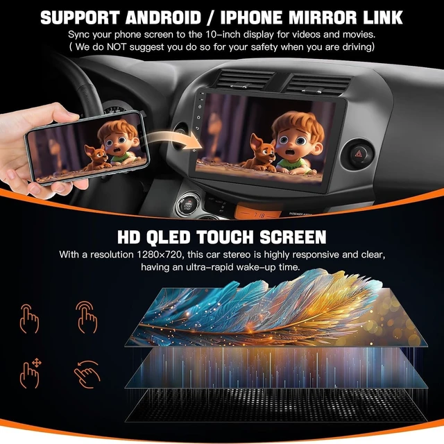 Alt view image 4 of 5 - Car Radio Stereo for Toyota RAV4 2007-2012 Without JBL Sound System, Support Wireless Carplay/Android Auto/Mirrorlink, 10 Inch QLED Touchscreen with Bluetooth,FM Radio