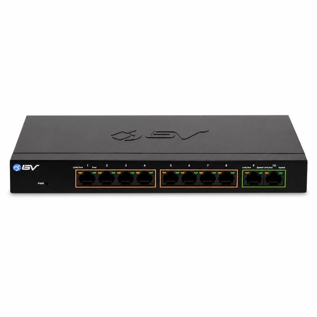 Alt view image 2 of 5 - BV-Tech 8-Port PoE+ Gigabit Switch with 2 Gigabit Uplinks, 96W Total Power, NDAA Compliant, 802.3af/at, 30W per Port