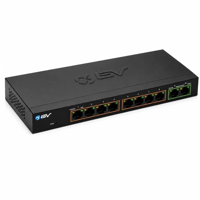 Main image of BV-Tech 8-Port PoE+ Gigabit Switch with 2 Gigabit Uplinks, 96W Total Power, NDAA Compliant, 802.3af/at, 30W per Port