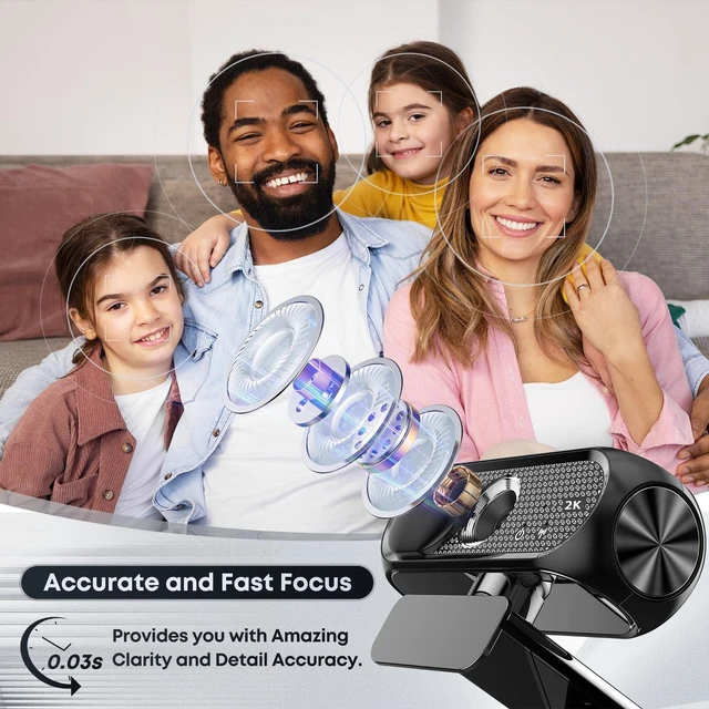 Alt view image 3 of 5 - Shcngqio 2K Webcam with Microphone, Noise Cancellation, Privacy Cover, Wide-Angle Lens, Auto Light Correction, Plug & Play USB Webcam for Laptop, Desktop, PC, Mac, Zoom, Skype, Streaming (Black)