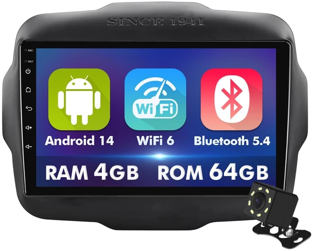 Main image of 9 Inch IPS Touchscreen Android 14 Car Stereo for Jeep Renegade 2015-2020 with Wireless CarPlay & Android Auto 4+64GB Car Radio, Support WiFi 6, Bluetooth,5.4, Backup Camera, SWC
