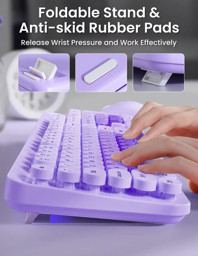 Alt view image 5 of 5 - SOPPY Wireless Keyboard and Mouse Combo, Round Keycaps, Retro Typewriter Keyboard, 2.4GHz USB Receiver Plug and Play,Full-Size, Compatible with PC/Desktop/Laptop/Windows, US Layout, Colorful Pu