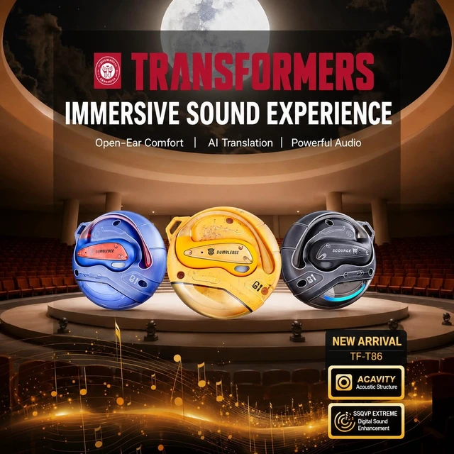 Alt view image 3 of 5 - Transformers Flux T86 Ear-Hook Bluetooth Wireless Earbuds, Heavy-Duty Zinc Alloy Armor Charging Case, 14.2mm Hi-Fi Drivers, Built-in Mic, Game & Music Modes, Sports Earphones (Scourge Black)