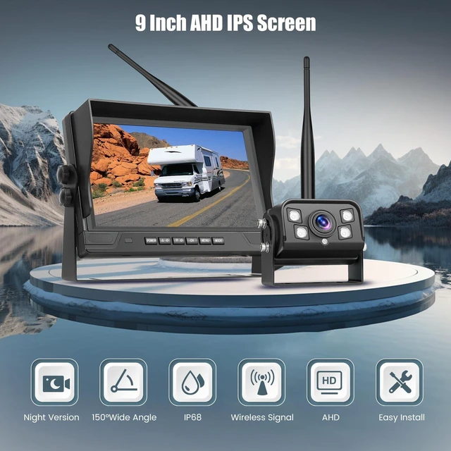 Alt view image 2 of 5 - 9" Monitor Wireless Backup Camera System for Truck, Trailer, RV, Bus