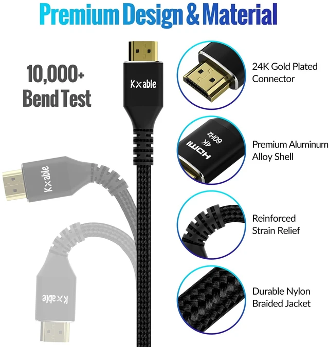 Alt view image 3 of 5 - 4K HDMI Cable 4 Feet (10 Pack), Ultra HD HDMI 2.0 Cable, Nylon Braided & Gold-Plated Connectors, 4K @ 60Hz, 2K ,1080P, HDCP 2.2, ARC, Bulk HDMI Cables for Laptop, Monitors, HDTV, PS5, Xbox One & More
