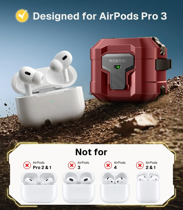 Alt view image 2 of 5 - MOBOSI for AirPods Pro 3 Case 2025 with Drop-Proof Lock, Red