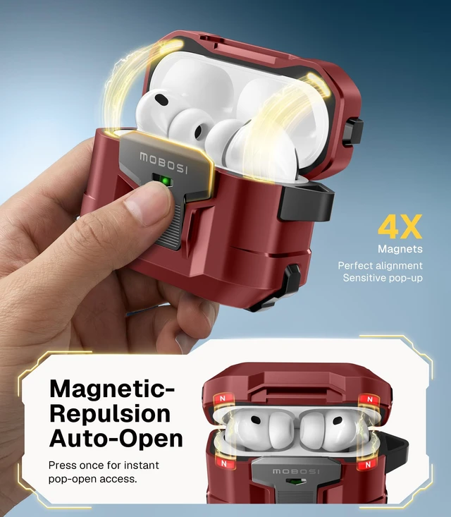 Alt view image 3 of 5 - MOBOSI for AirPods Pro 3 Case 2025 with Drop-Proof Lock, Red