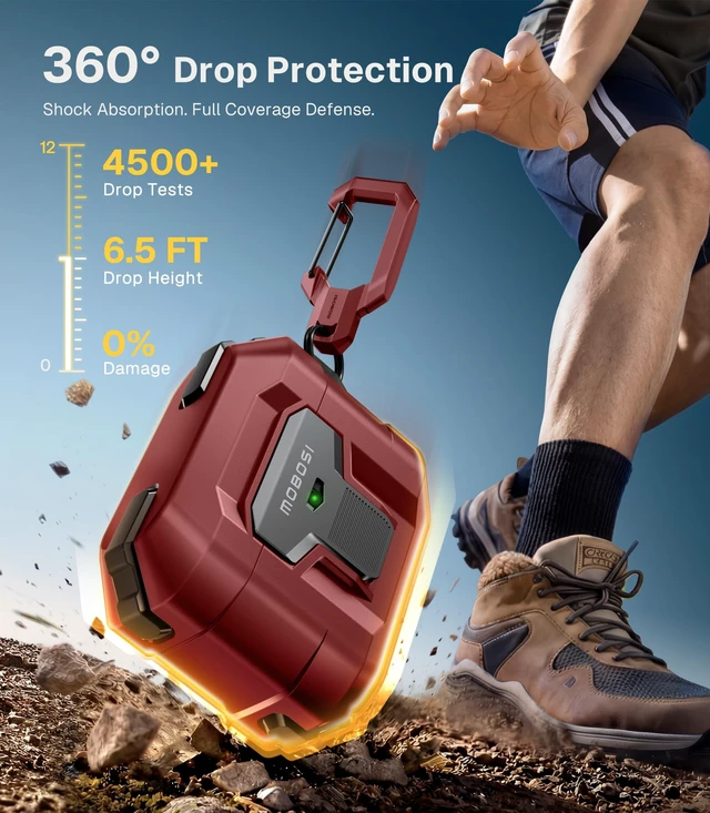 Alt view image 4 of 5 - MOBOSI for AirPods Pro 3 Case 2025 with Drop-Proof Lock, Red