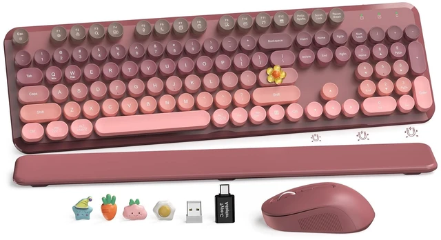 Main image of Wireless Keyboard and Mouse Combo, Magnetic Wrist Rest, Dusty Rose Ombre