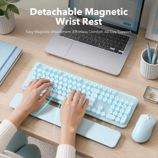 Alt view image 3 of 5 - Rechargeable Backlit Wireless Keyboard and Mouse Combo, Magnetic Wrist Rest