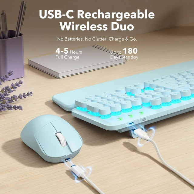 Alt view image 4 of 5 - Rechargeable Backlit Wireless Keyboard and Mouse Combo, Magnetic Wrist Rest