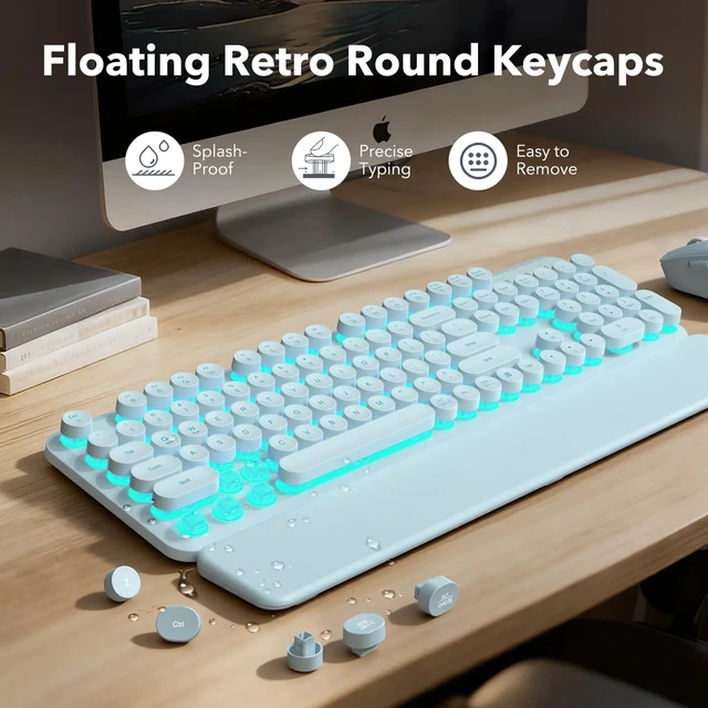 Alt view image 5 of 5 - Rechargeable Backlit Wireless Keyboard and Mouse Combo, Magnetic Wrist Rest