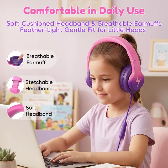 Alt view image 4 of 5 - Candy Bila Wired Kids Headphones for School, Over-Ear for Boys Girls