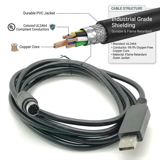 Alt view image 3 of 5 - Pidwaok FT232RL USB to Mini DIN 6 Pin Programming Cable for Yaesu FT-840 FT-890 FT-900 CAT Control, 1.8m UL2464 AWG24