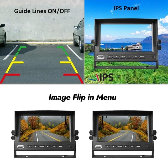 Alt view image 4 of 5 - Zwinvle 7 Inch IPS LCD Vehicle Monitor for Truck RV, AHD 1080P 500cd/m High Brightness Backup Camera Display, 12V-35V Rear View Screen with 2 Video Inputs, NTSC/PAL Auto-Switching for Semi-Truck/Bus