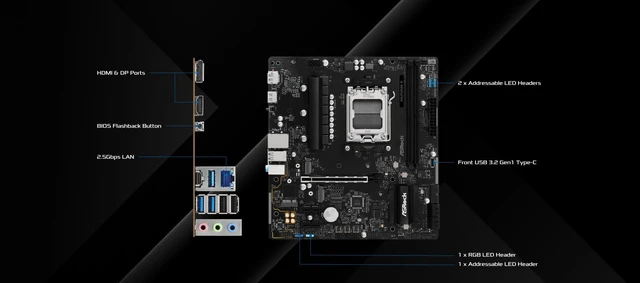 Alt view image 3 of 5 - ASRock A620AM-X Micro-ATX Motherboard AMD AM5 Socket Supports Ryzen 9000/8000/7000 DDR5 8000+ OC PCIe 4.0 2.5G LAN BIOS Flashback