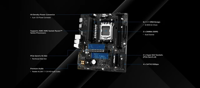 Alt view image 5 of 5 - ASRock A620AM-X Micro-ATX Motherboard AMD AM5 Socket Supports Ryzen 9000/8000/7000 DDR5 8000+ OC PCIe 4.0 2.5G LAN BIOS Flashback