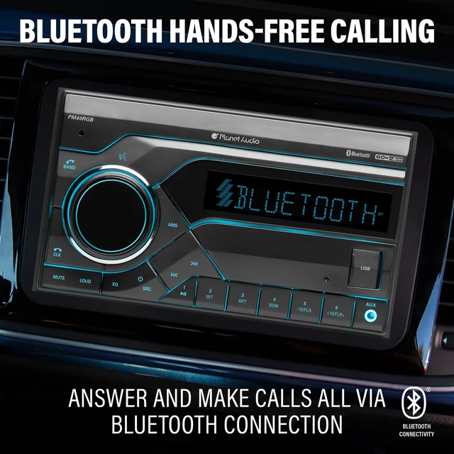 Alt view image 2 of 5 - Planet Audio PM40RGB Car Stereo - Double Din, Bluetooth Audio and Hands-Free Calling, MP3 Player, No CD DVD, USB, AUX in, AM/FM Radio Receiver, Multi Color Illumination