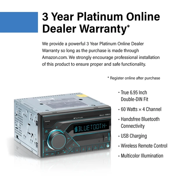 Alt view image 3 of 5 - Planet Audio PM40RGB Car Stereo - Double Din, Bluetooth Audio and Hands-Free Calling, MP3 Player, No CD DVD, USB, AUX in, AM/FM Radio Receiver, Multi Color Illumination