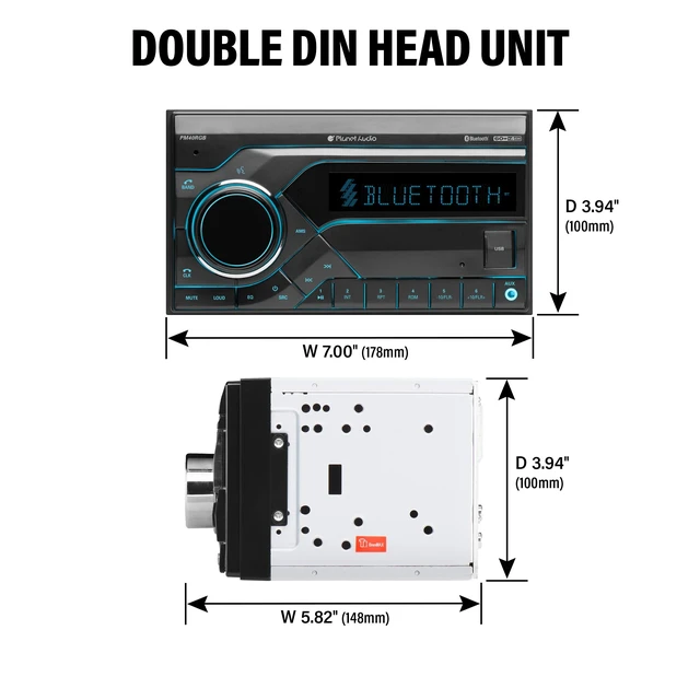 Alt view image 5 of 5 - Planet Audio PM40RGB Car Stereo - Double Din, Bluetooth Audio and Hands-Free Calling, MP3 Player, No CD DVD, USB, AUX in, AM/FM Radio Receiver, Multi Color Illumination
