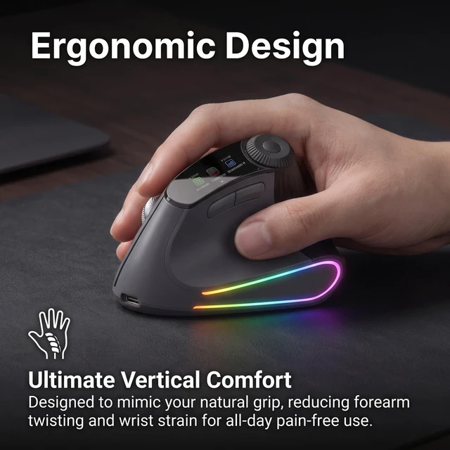 Alt view image 4 of 5 - Taimousetvs Wireless Vertical Mouse, Ergonomic Shortcut Dial, 4800 DPI