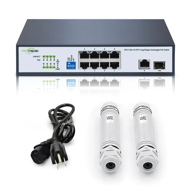 Alt view image 3 of 5 - 1500ft 8 Port Long Range PoE+ Switch, PoE Extension with Continuous Run of cat5e/cat6, Fast Ethernet 10/100Mbps, 30W IEEE802.3at/af