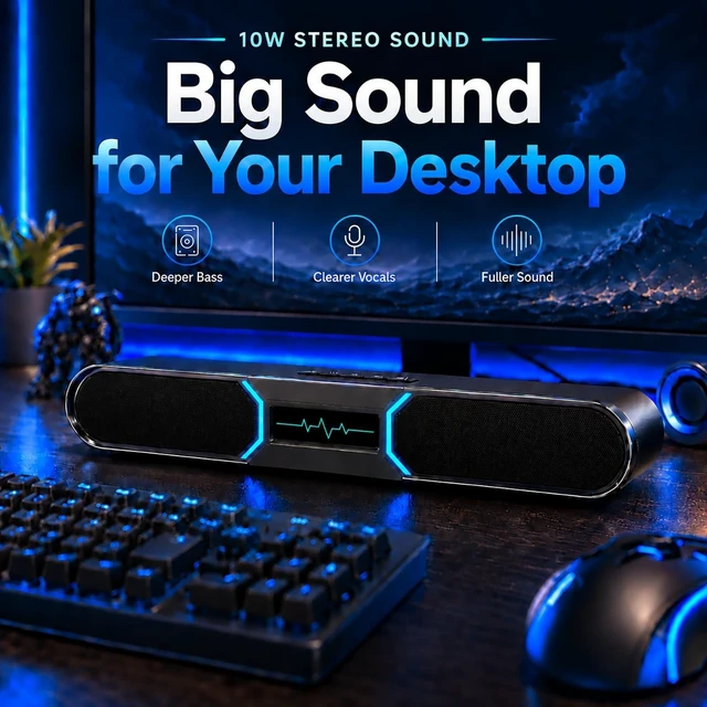 Alt view image 2 of 5 - HEGMUXCO Computer Speakers for Desktop PC, 10W Bluetooth PC Soundbar with Dual Bass Reflex, USB-C/USB-A Audio Powered, 6-Mode RGB Gaming Speaker for Monitor, Laptop and Desktop