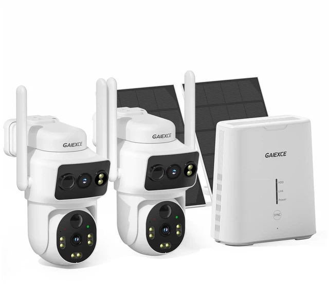 Main image of GAIEXCE Solar Dual Lens Security Cameras Wireless Outdoor, Home Dual Lens Security Camera System, No Subscription, 2.4G & 5G WiFi 4MP Night Vision, 32G SD Local Recording Expandable to 10CH Sto