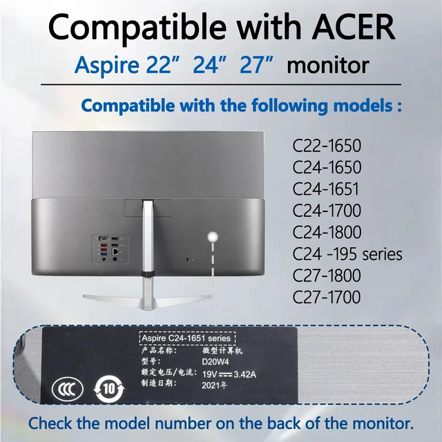 Alt view image 3 of 5 - C24-1651 VESA Mount Adapter Compatible with Acer Aspire All-in-One Monitor