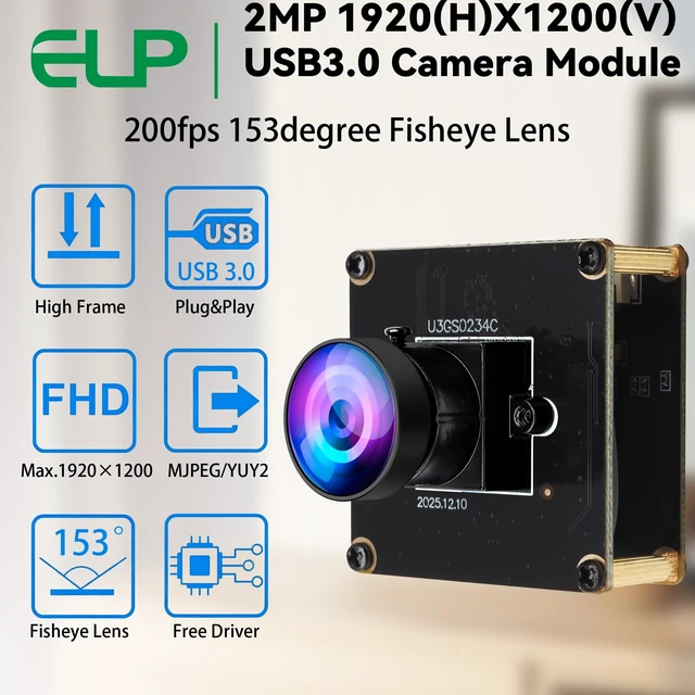 Alt view image 4 of 5 - ELP High Speed 200FPS Global Shutter USB3.0 Fisheye Camera Module Wide Angle Webcam for Computer Mini UVC USB3.0/2.0 PC CAMERA High Speed Lightburn Cameras 170degree 1200P 120fps AR0234 Cam for Laptop