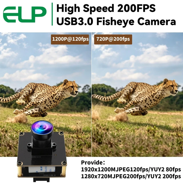 Alt view image 5 of 5 - ELP High Speed 200FPS Global Shutter USB3.0 Fisheye Camera Module Wide Angle Webcam for Computer Mini UVC USB3.0/2.0 PC CAMERA High Speed Lightburn Cameras 170degree 1200P 120fps AR0234 Cam for Laptop