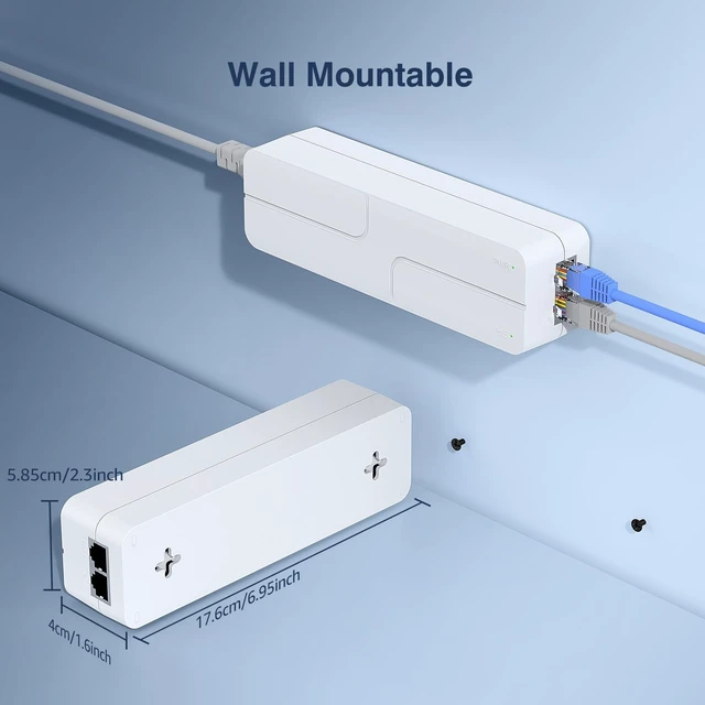 Alt view image 5 of 5 - 2.5Gb PoE++ Injector 60W,VunLink Single Port Multi-Gig Power Over Ethernet Adapter, IEEE 802.3af/at/bt, 10/100/1000/2500Mbps for WiFi 6 Access Point, PTZ Camera, Plug & Play, Up to 100m