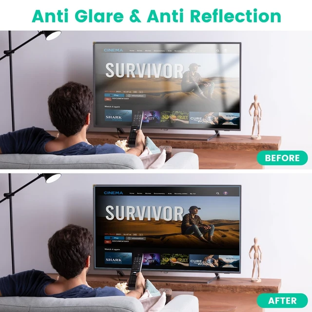 Alt view image 4 of 5 - F FORITO 32" Anti Blue Light Matte TV Screen Protector, Anti Glare for 16:9