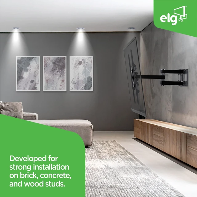 Alt view image 5 of 5 - ELG Full Motion TV Wall Mount, 99 lb Capacity, Oversized Wall Plate, Swivel & Tilt, 26-65" Screens, VESA 100x100 to 400x400mm, Pre-Assembled, Quick-Release, Heavy-Duty Steel, Black