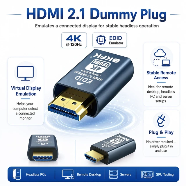 Alt view image 2 of 5 - 4K hdmi Dummy Plug - Display to hdmi Adapter, Luna Display Virtual Window for Home-edid Emulator-Dummy, displayport Headless dummie dongle120Hz (HDMI2.1 4K 120Hz-2Pack)