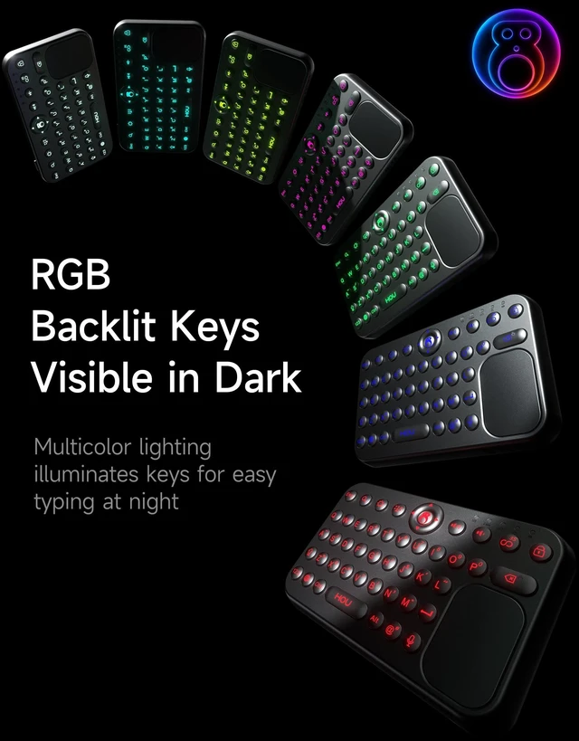 Alt view image 5 of 5 - HOU Mini Bluetooth Keyboard, Magnetic Portable Touchpad& 7-Color Backlight