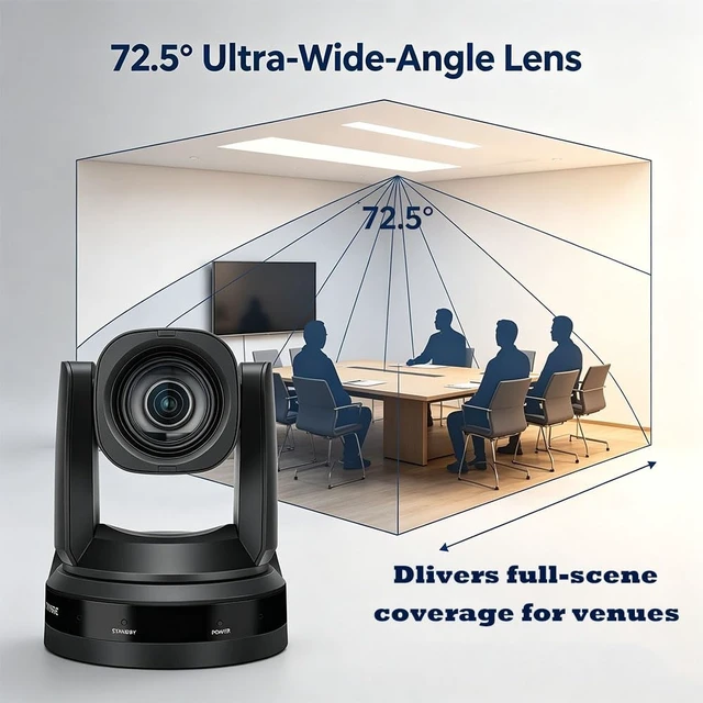 Alt view image 2 of 5 - Meeasier NDI PTZ Camera,12X Optical Zoom + 16X Digital Zoom, 1080P 60fps, 72.5 WideAngle, USB3.0 HDMI/LAN/PoE Output Low Light PTZ Camera for Small Chapel, Church Worship, Conference Live Streaming