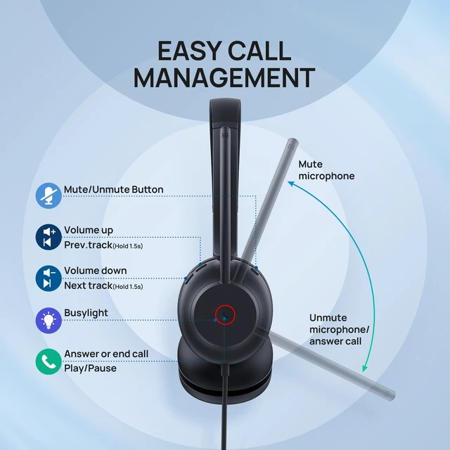 Alt view image 3 of 5 - Yealink UH35 Wired Headset, USB-A, AI Noise Canceling Mic,HD Audio, On-Ear