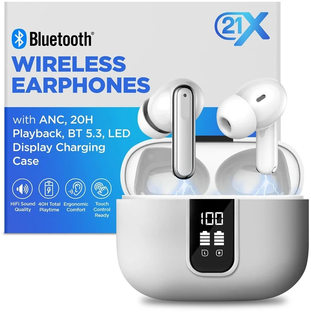 Main image of Bluetooth Earbuds with ANC, HiFi Sound, 20H Playback, LED Display Case, BT 5.3, Touch Control, IPX4 Waterproof, True Wireless Earphones for TV, Phone, Laptop iOS & Android Devices Compatible