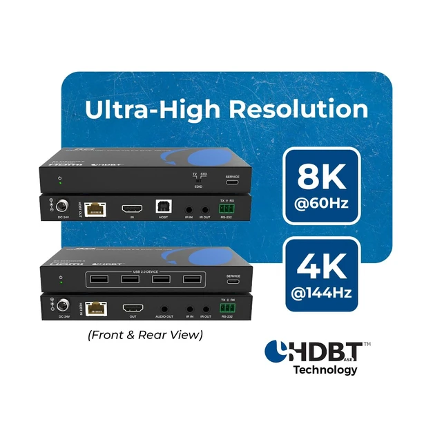 Alt view image 2 of 5 - OREI 8K HDBaseT HDMI Balun 330ft, KVM, Bi-IR, RS-232, PoC, Dolby Atmos, VRR