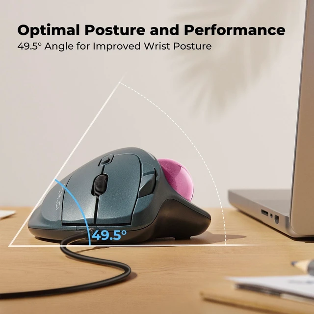 Alt view image 3 of 5 - PORLEI Wired Ergonomic Trackball Mouse, 34mm Thumb Control, RGB Lighting
