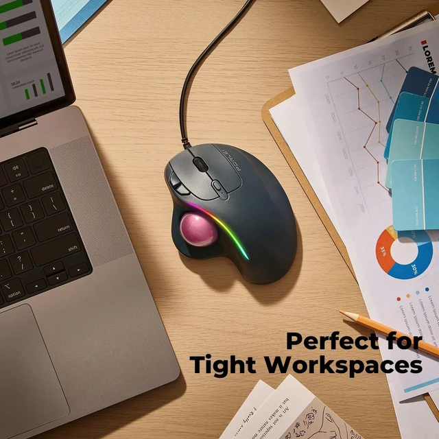 Alt view image 4 of 5 - PORLEI Wired Ergonomic Trackball Mouse, 34mm Thumb Control, RGB Lighting