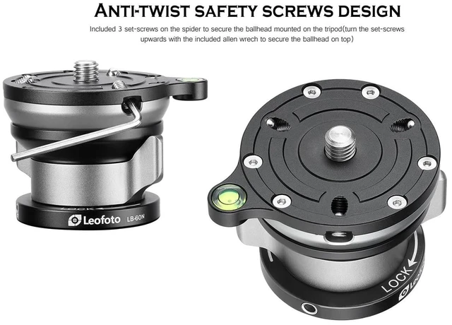 Alt view image 4 of 5 - LB-60N 60mm Leveling Base for Tripod w Butterfly Lock Collar 33lb Max Load +/-15 Tilt