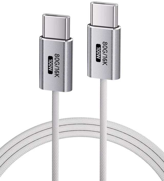 Main image of KMMXXCPM White,3.3FT USB C Cable Thin,USB5 80Gbps Data Transfer Cable Compatible with Thunderbolt 5/4/3,Slim Connector,100W Fast Charging,16K/8K/4K HD Video for Monitor,MacBook,iPhone 17/16,Docking.